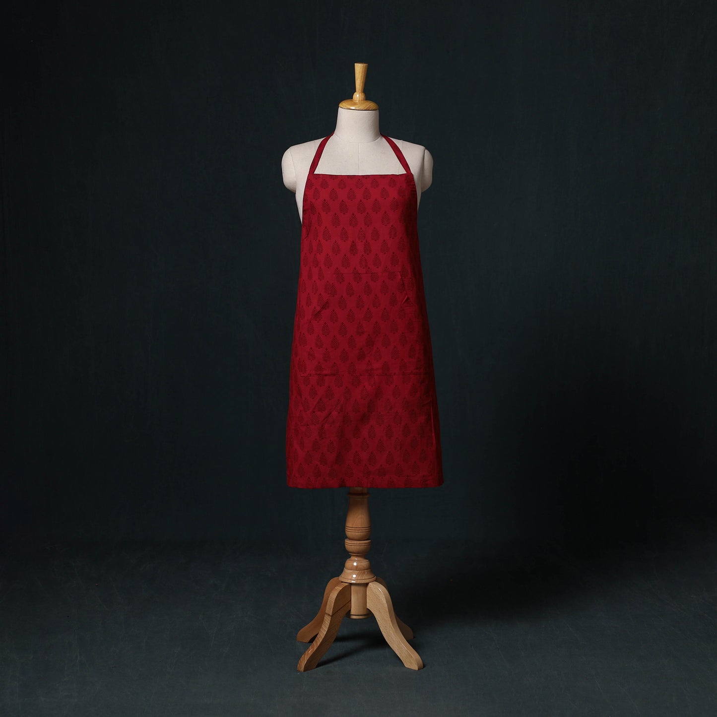 Red - Bagh Hand Block Print Cotton Apron with Pocket 11
