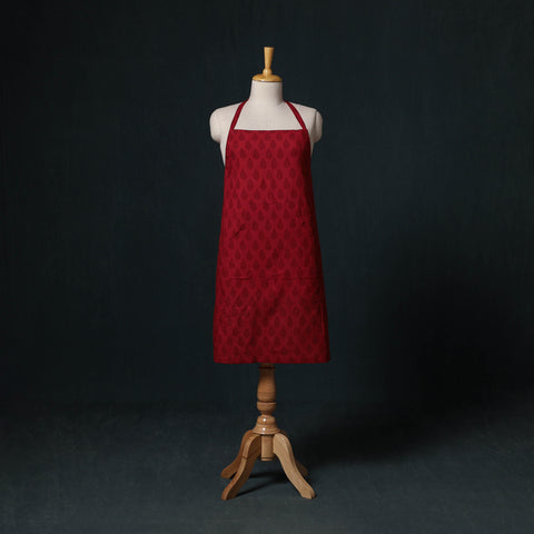 Red - Bagh Hand Block Print Cotton Apron with Pocket 11