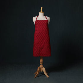 Red - Bagh Hand Block Print Cotton Apron with Pocket 11