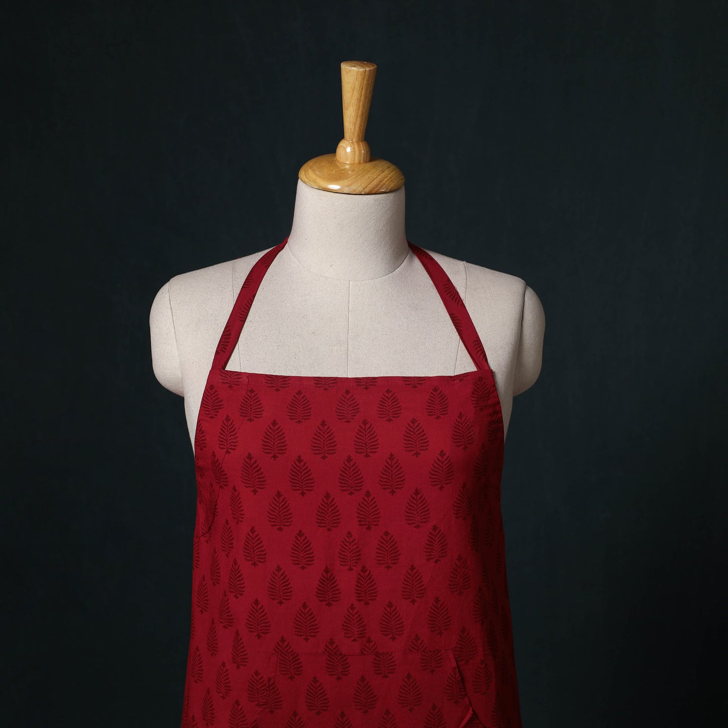 Red - Bagh Hand Block Print Cotton Apron with Pocket 11
