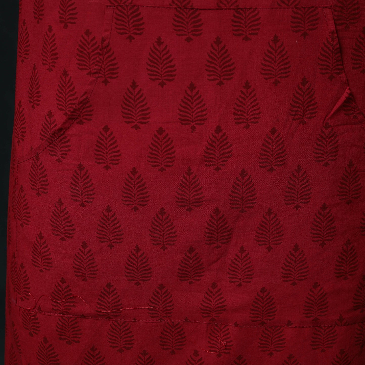 Red - Bagh Hand Block Print Cotton Apron with Pocket 11