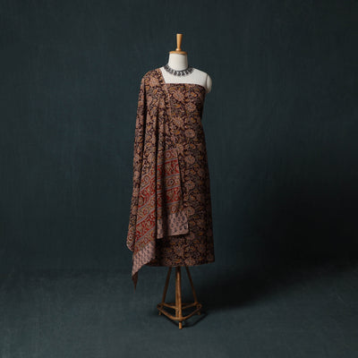 Pedana Hand Block Print Natural Dyed Cotton Kalamkari 2pc Unstitched Dress Material Kurta Set 16