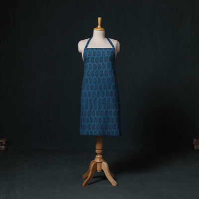 Blue - Bagh Hand Block Print Cotton Apron with Pocket 10