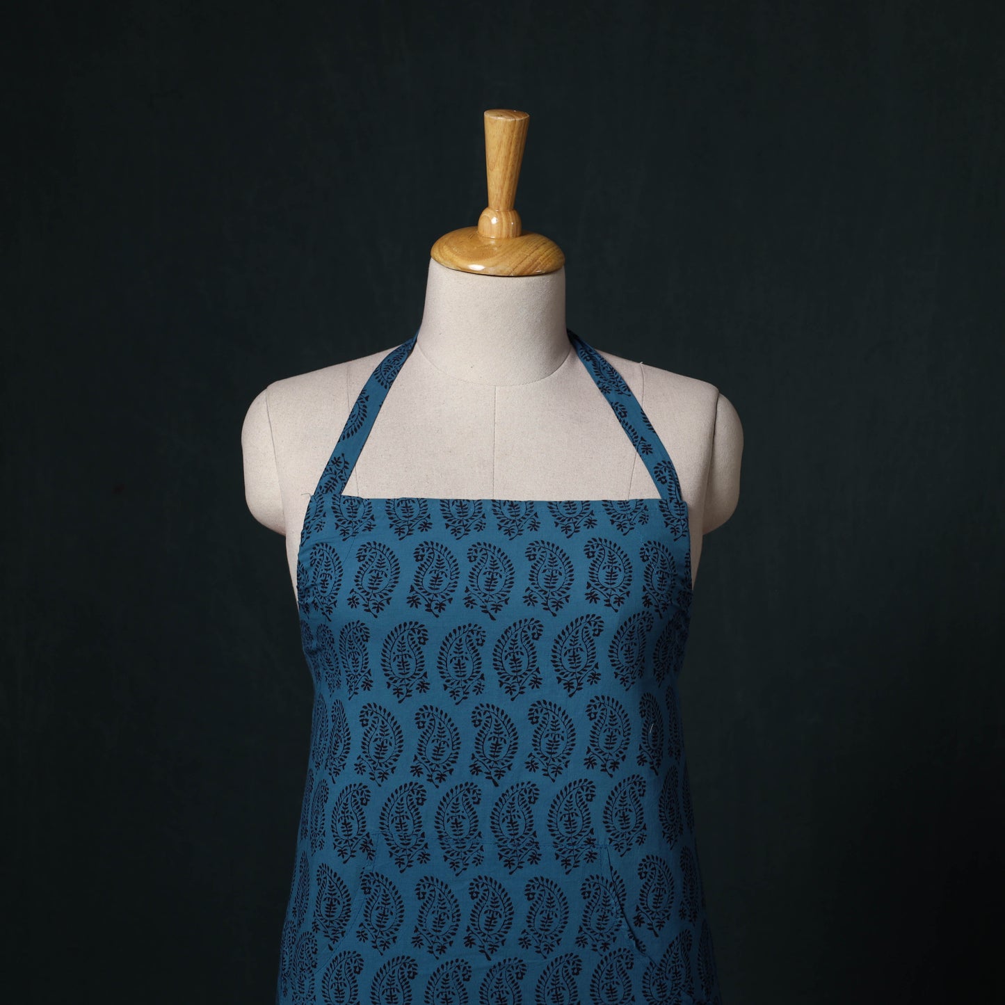 Blue - Bagh Hand Block Print Cotton Apron with Pocket 10