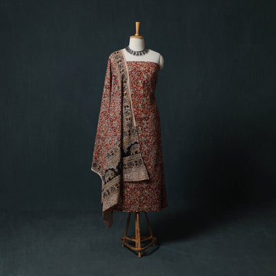 Pedana Hand Block Print Natural Dyed Cotton Kalamkari 2pc Unstitched Dress Material Kurta Set 17