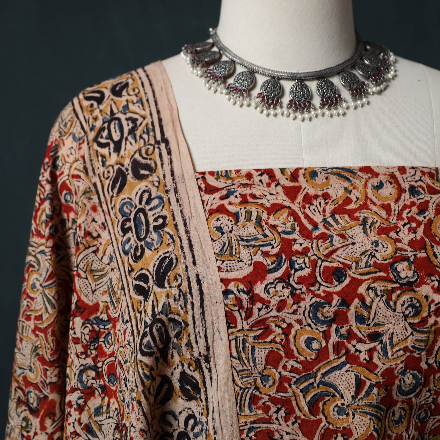 Pedana Hand Block Print Natural Dyed Cotton Kalamkari 2pc Unstitched Dress Material Kurta Set 17