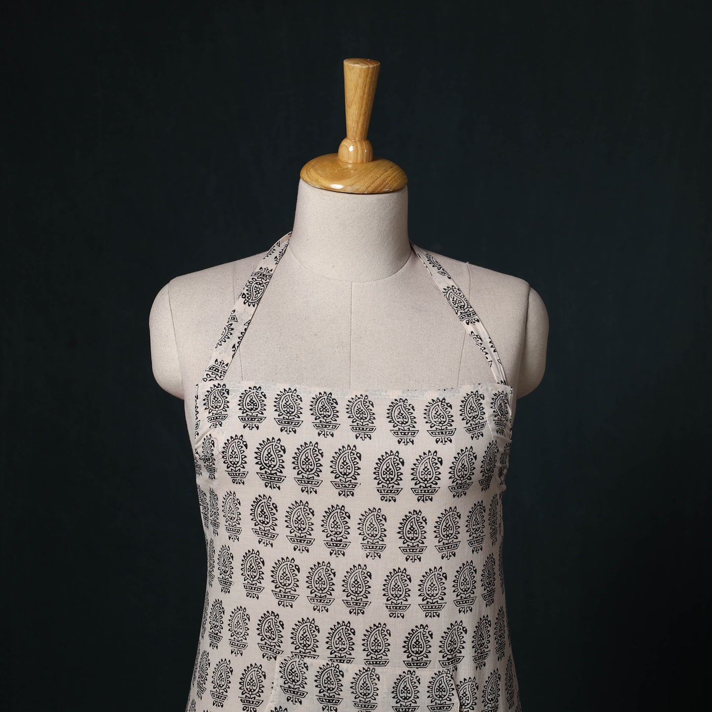 White - Bagh Hand Block Print Cotton Apron with Pocket 12