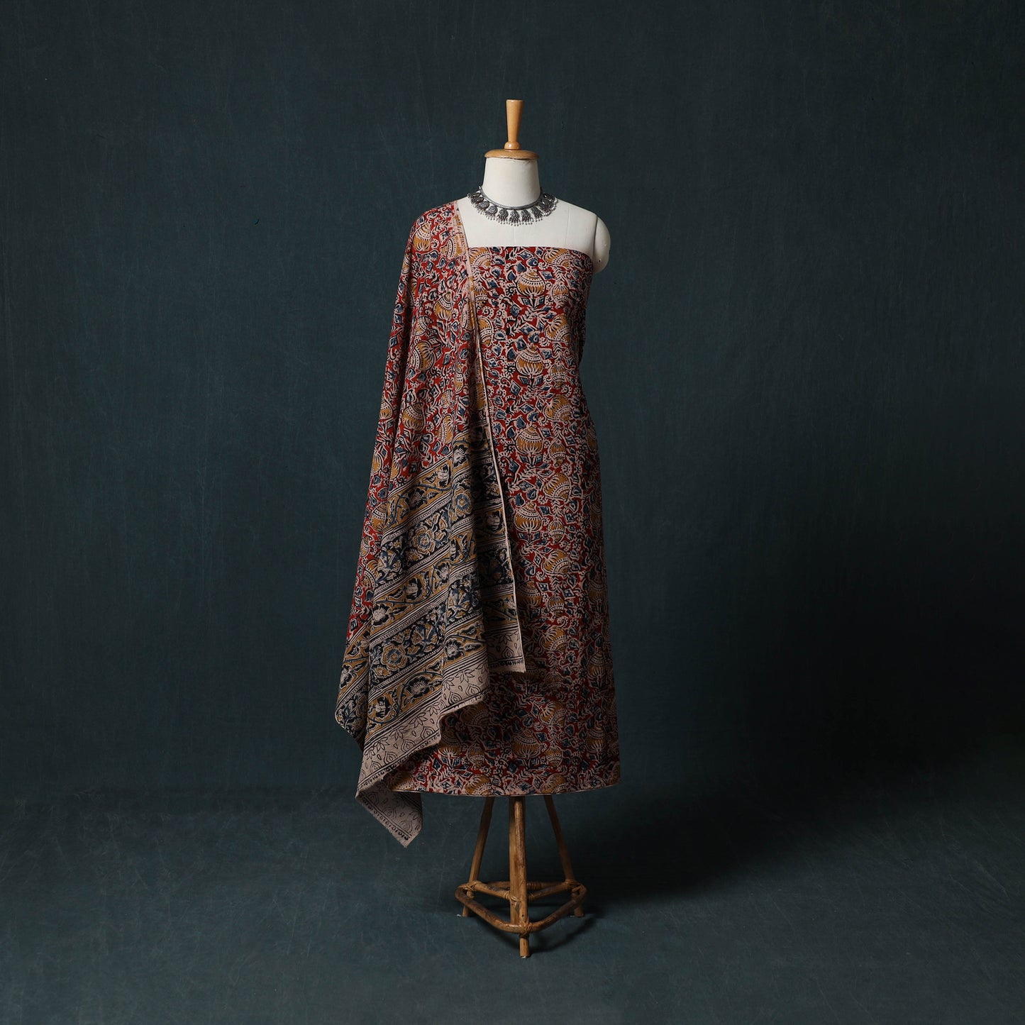 Pedana Hand Block Print Natural Dyed Cotton Kalamkari 2pc Unstitched Dress Material Kurta Set 18