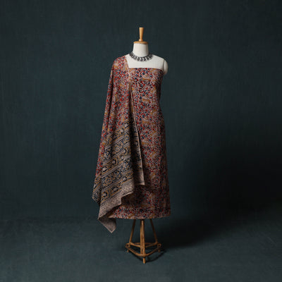 Pedana Hand Block Print Natural Dyed Cotton Kalamkari 2pc Unstitched Dress Material Kurta Set 18