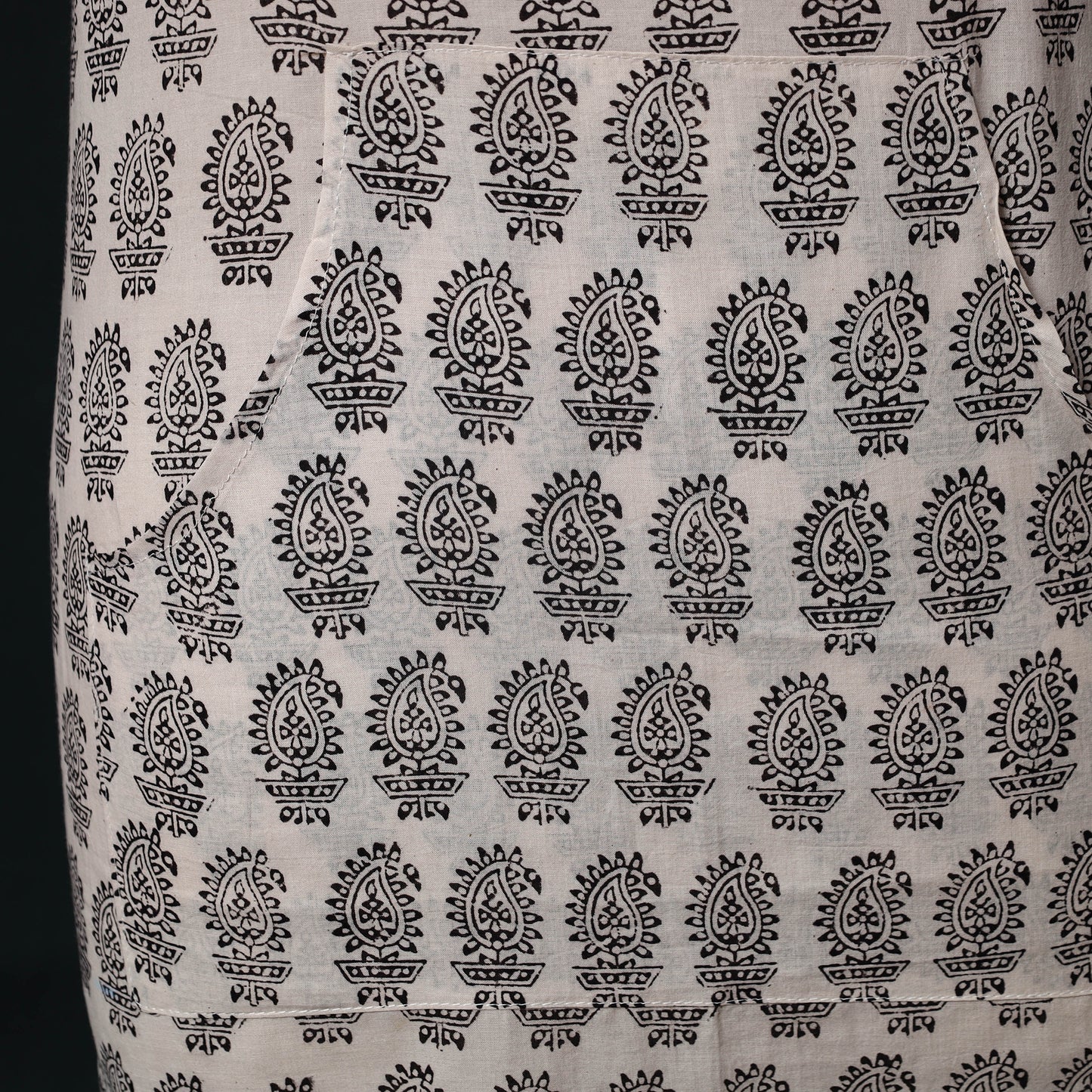 White - Bagh Hand Block Print Cotton Apron with Pocket 12