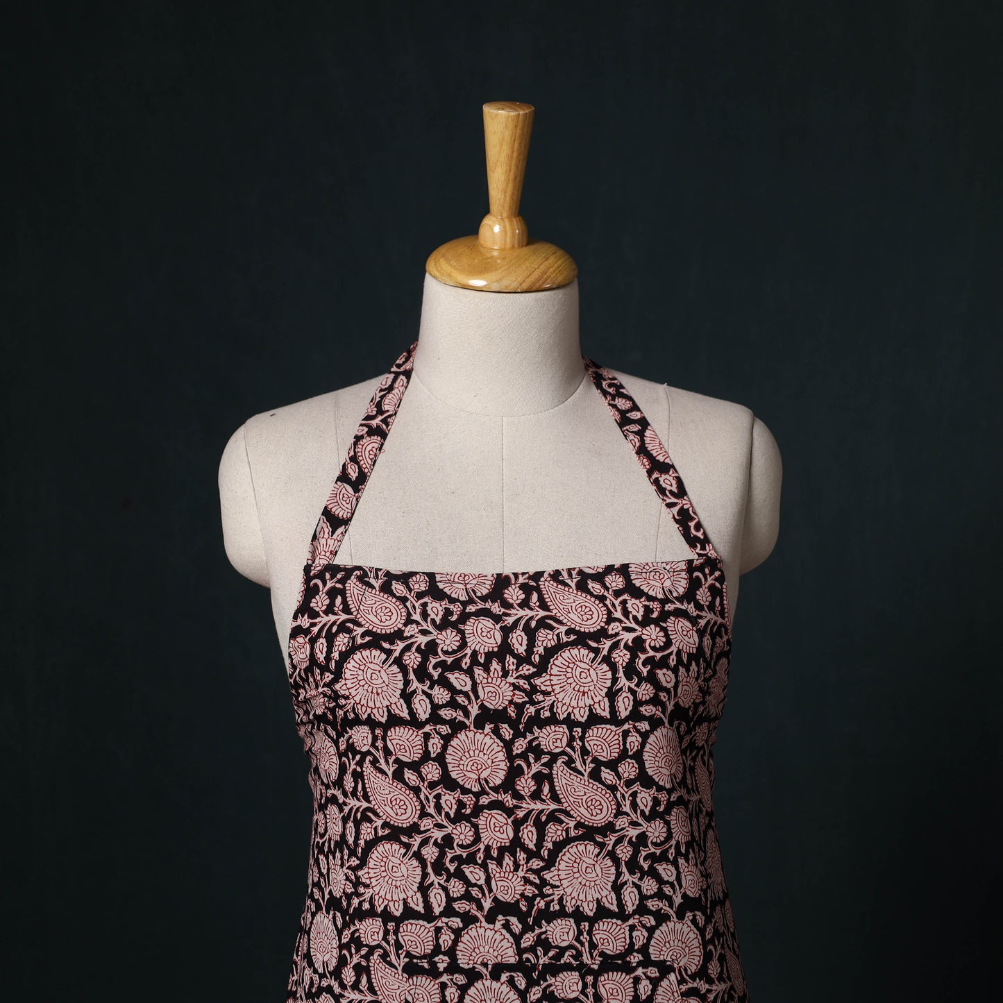Black - Bagh Hand Block Print Cotton Apron with Pocket 14