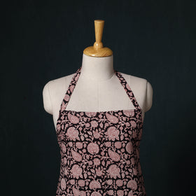 Black - Bagh Hand Block Print Cotton Apron with Pocket 14