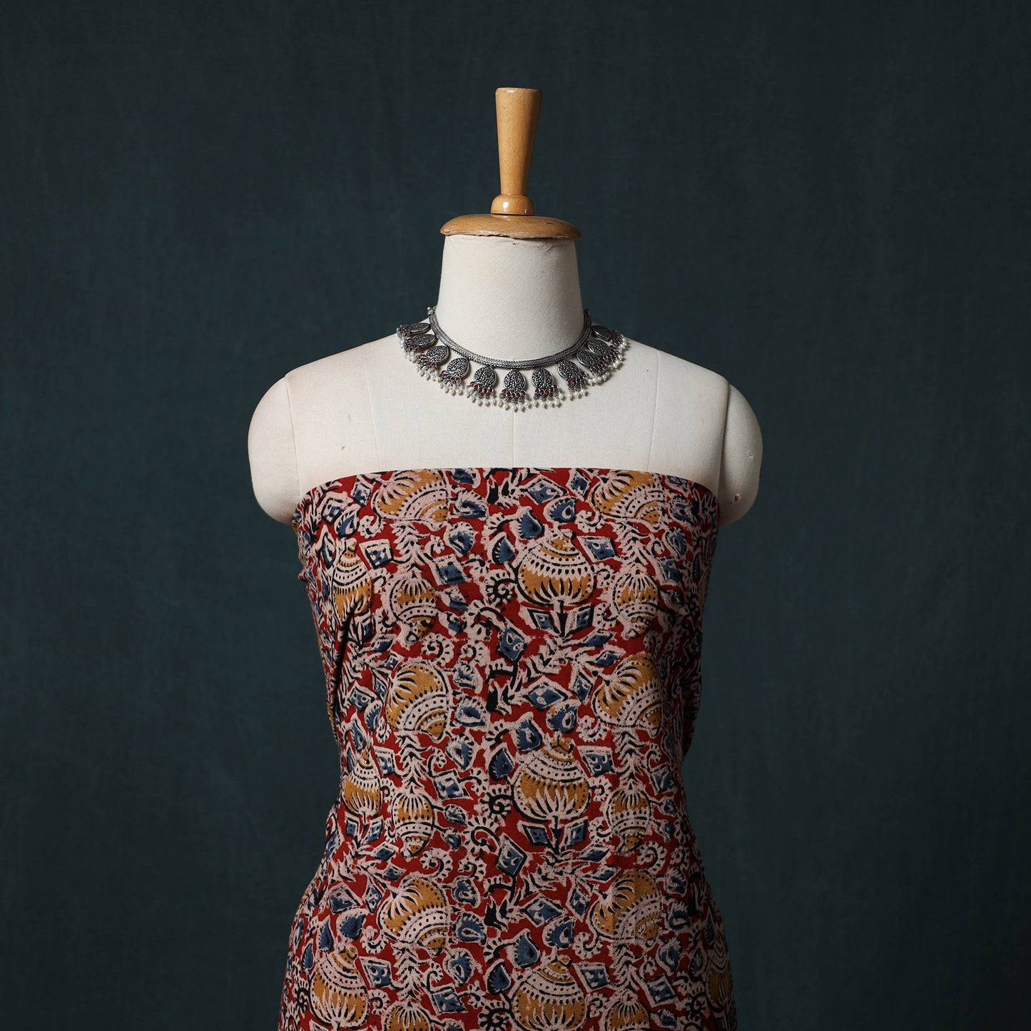 Pedana Hand Block Print Natural Dyed Cotton Kalamkari 2pc Unstitched Dress Material Kurta Set 18