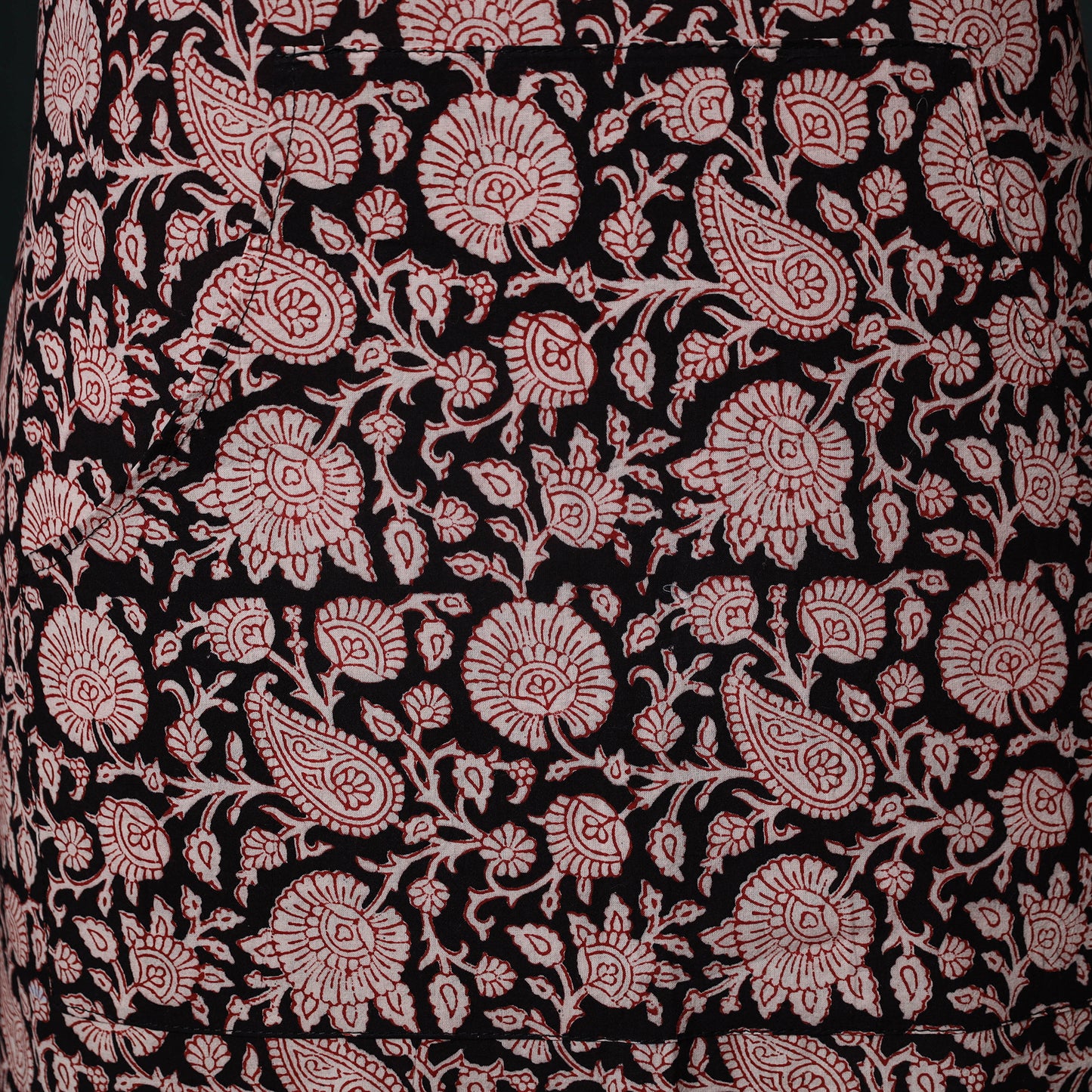 Black - Bagh Hand Block Print Cotton Apron with Pocket 14
