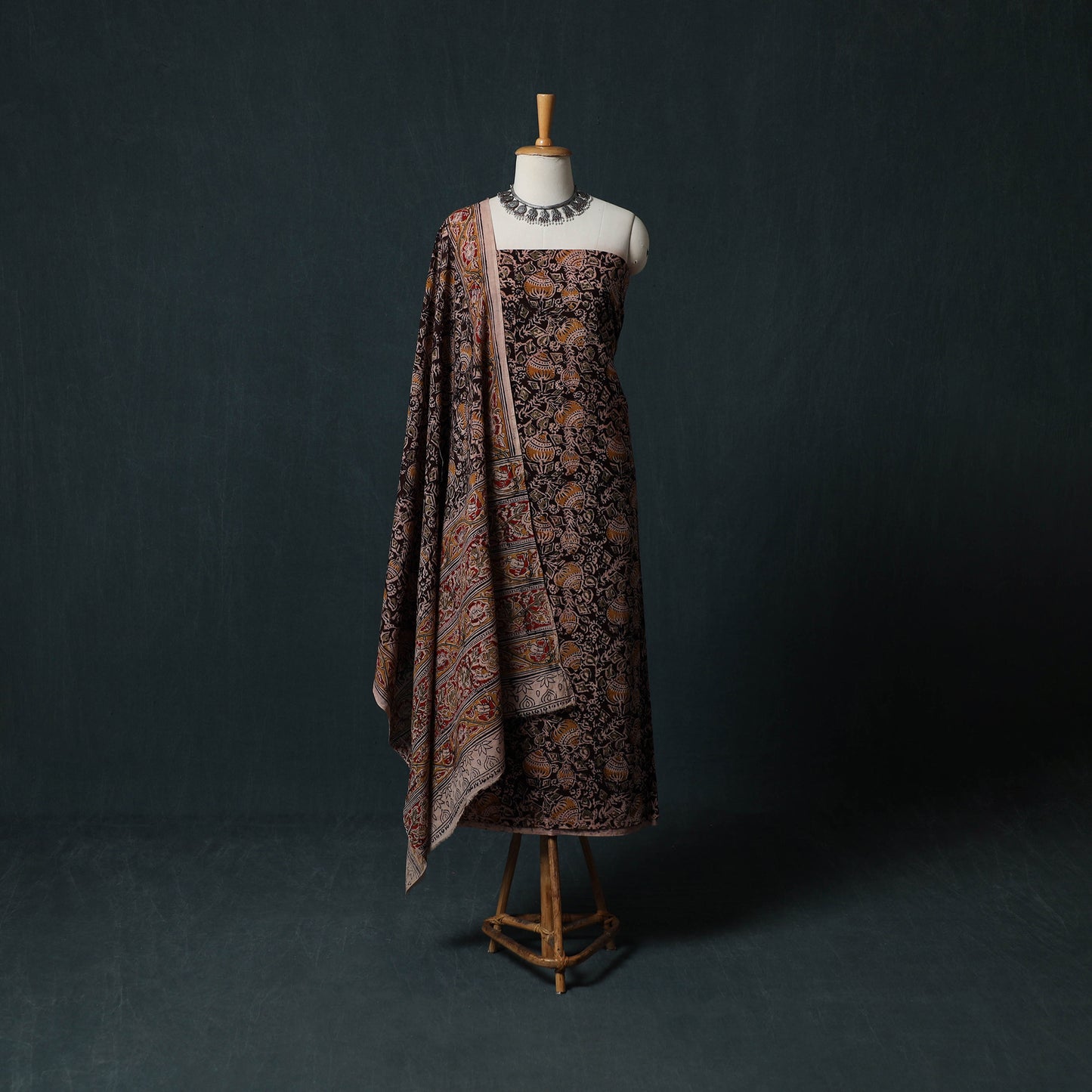 Pedana Hand Block Print Natural Dyed Cotton Kalamkari 2pc Unstitched Dress Material Kurta Set 19