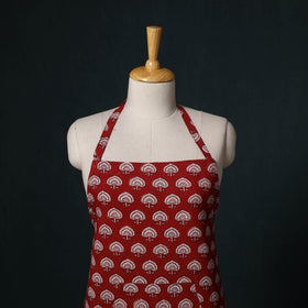 Red - Bagh Hand Block Print Cotton Apron with Pocket 15