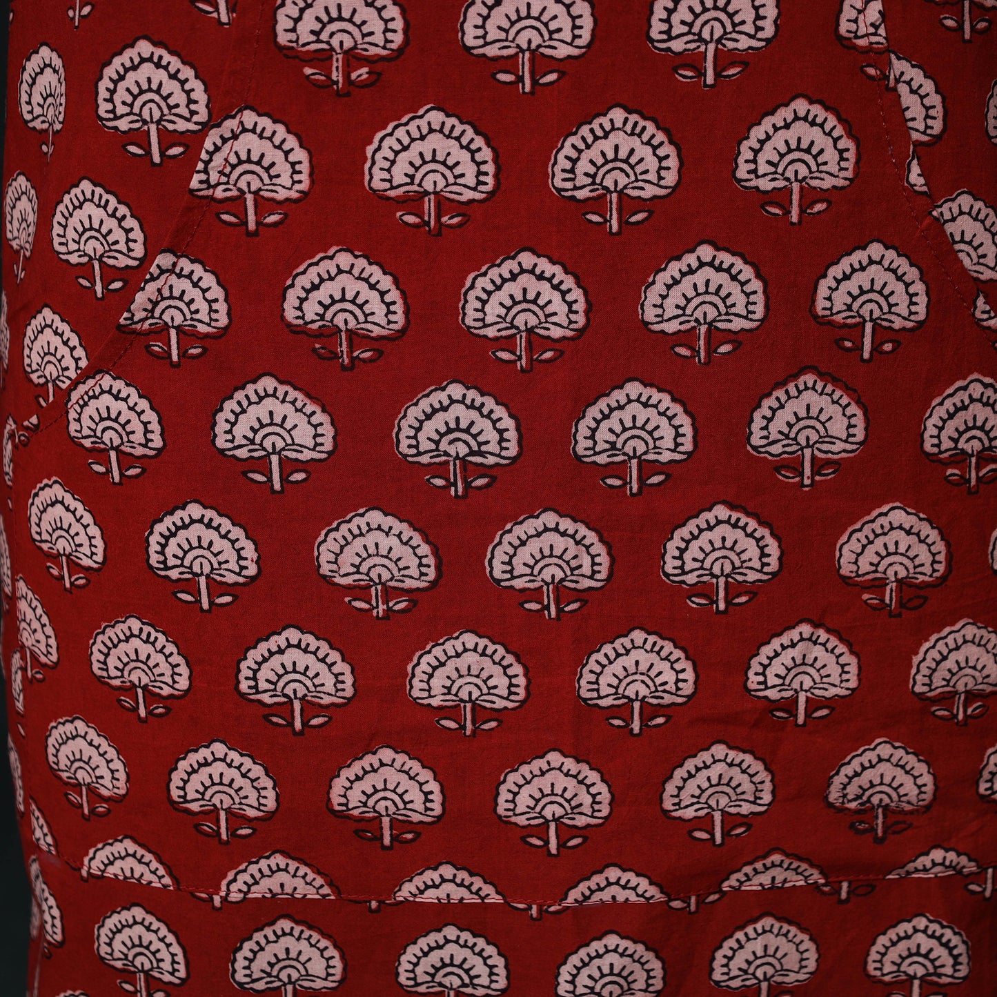 Red - Bagh Hand Block Print Cotton Apron with Pocket 15