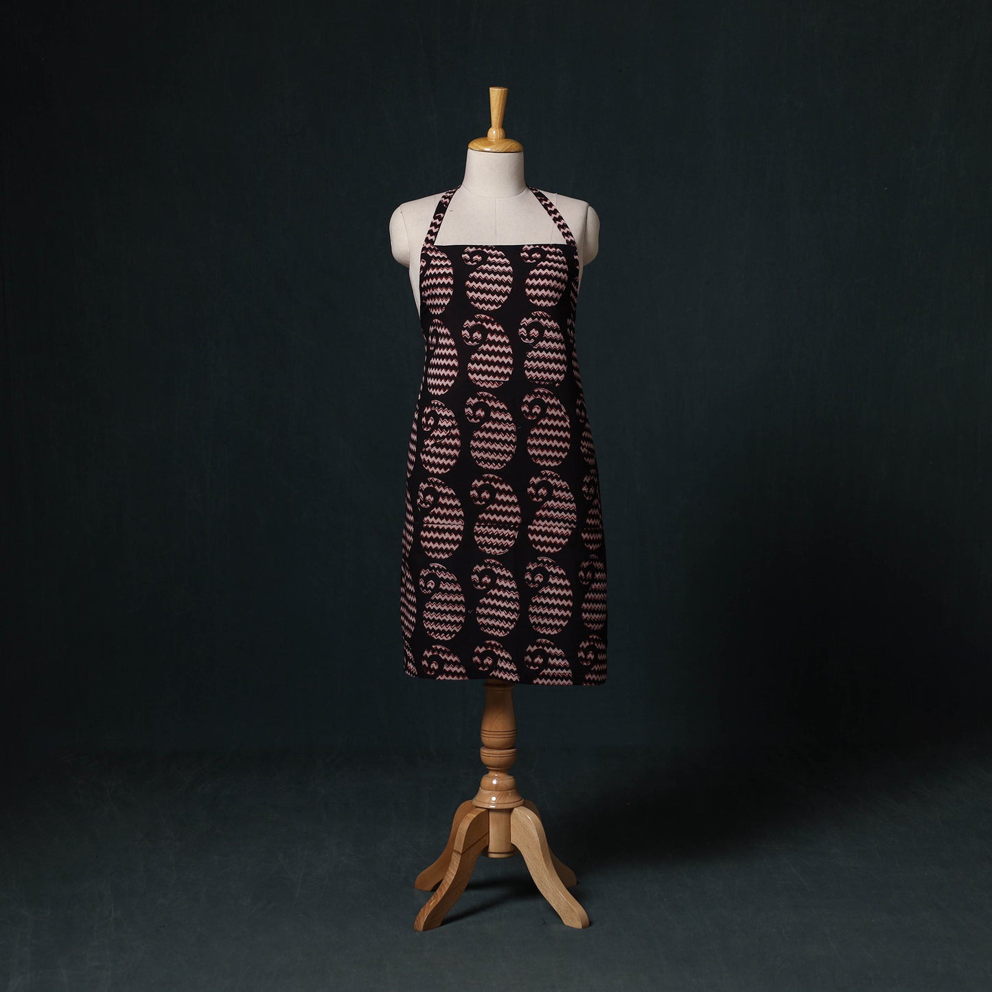 Black - Bagh Hand Block Print Cotton Apron with Pocket 16