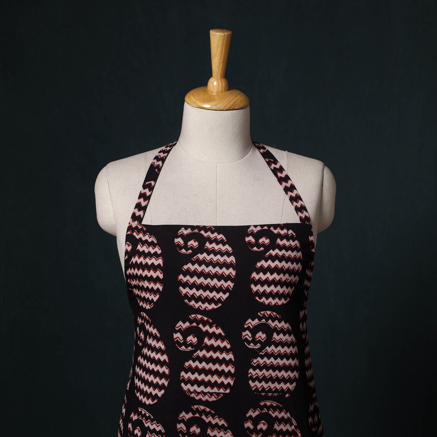 Black - Bagh Hand Block Print Cotton Apron with Pocket 16