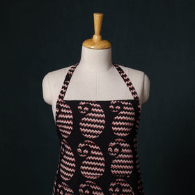 Black - Bagh Hand Block Print Cotton Apron with Pocket 16