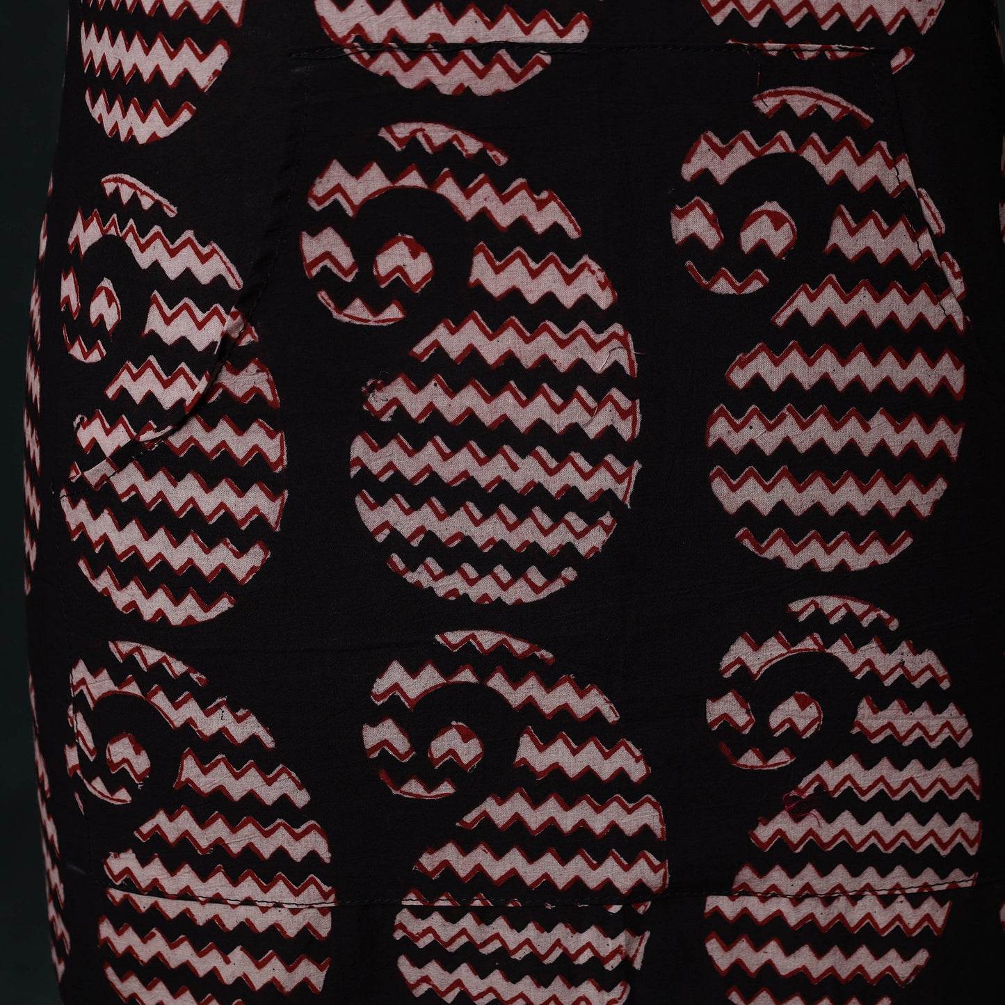 Black - Bagh Hand Block Print Cotton Apron with Pocket 16