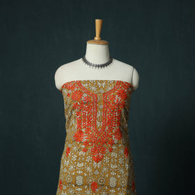 Lucknowi Chikankari Hand Embroidered Bagru Cotton Unstitched Kurta Material (2.5M) 02