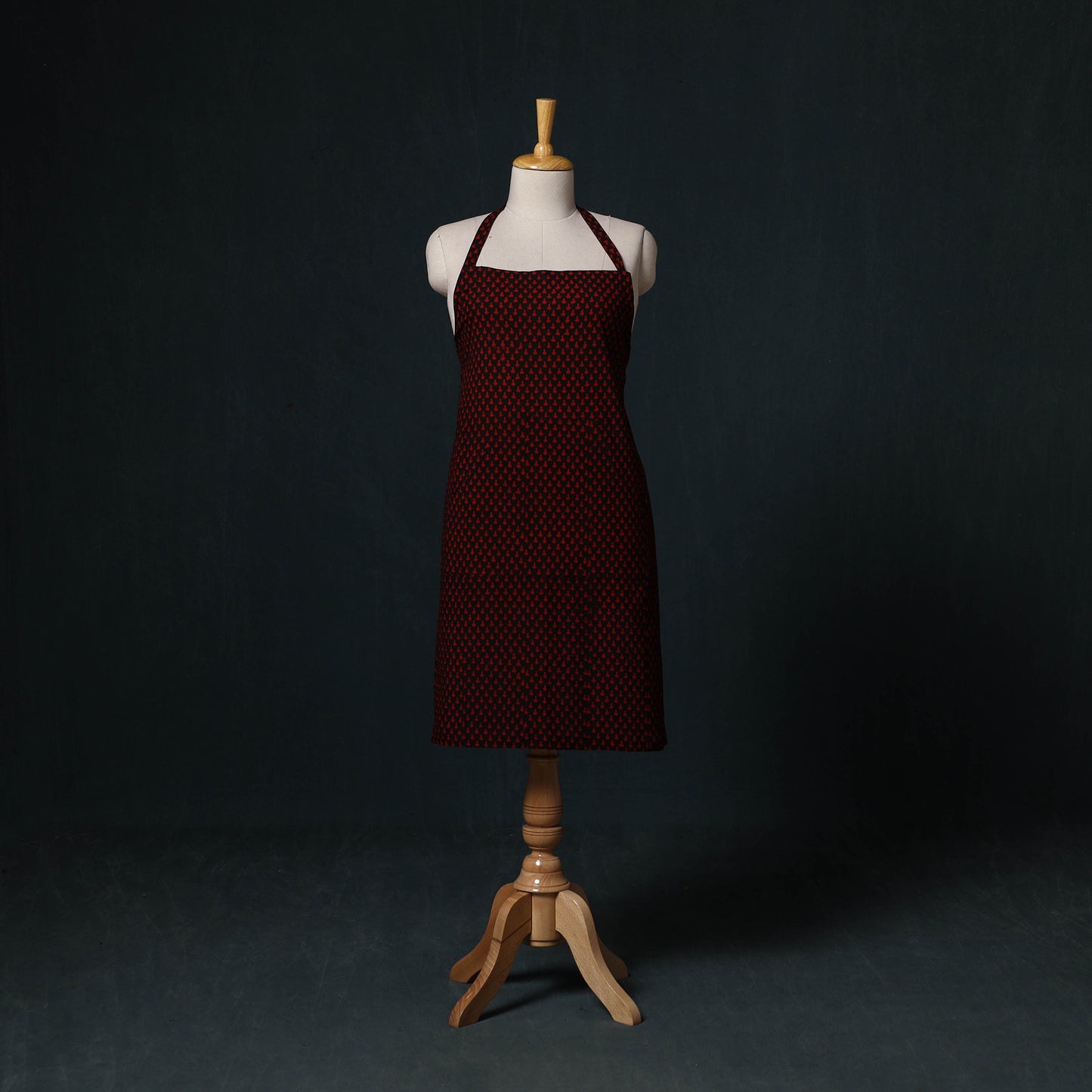 Red - Bagh Hand Block Print Cotton Apron with Pocket 17