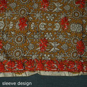 Lucknowi Chikankari Hand Embroidered Bagru Cotton Unstitched Kurta Material (2.5M) 02