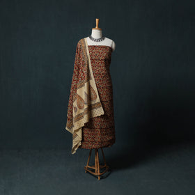 Pedana Hand Block Print Natural Dyed Cotton Kalamkari 2pc Unstitched Dress Material Kurta Set 01
