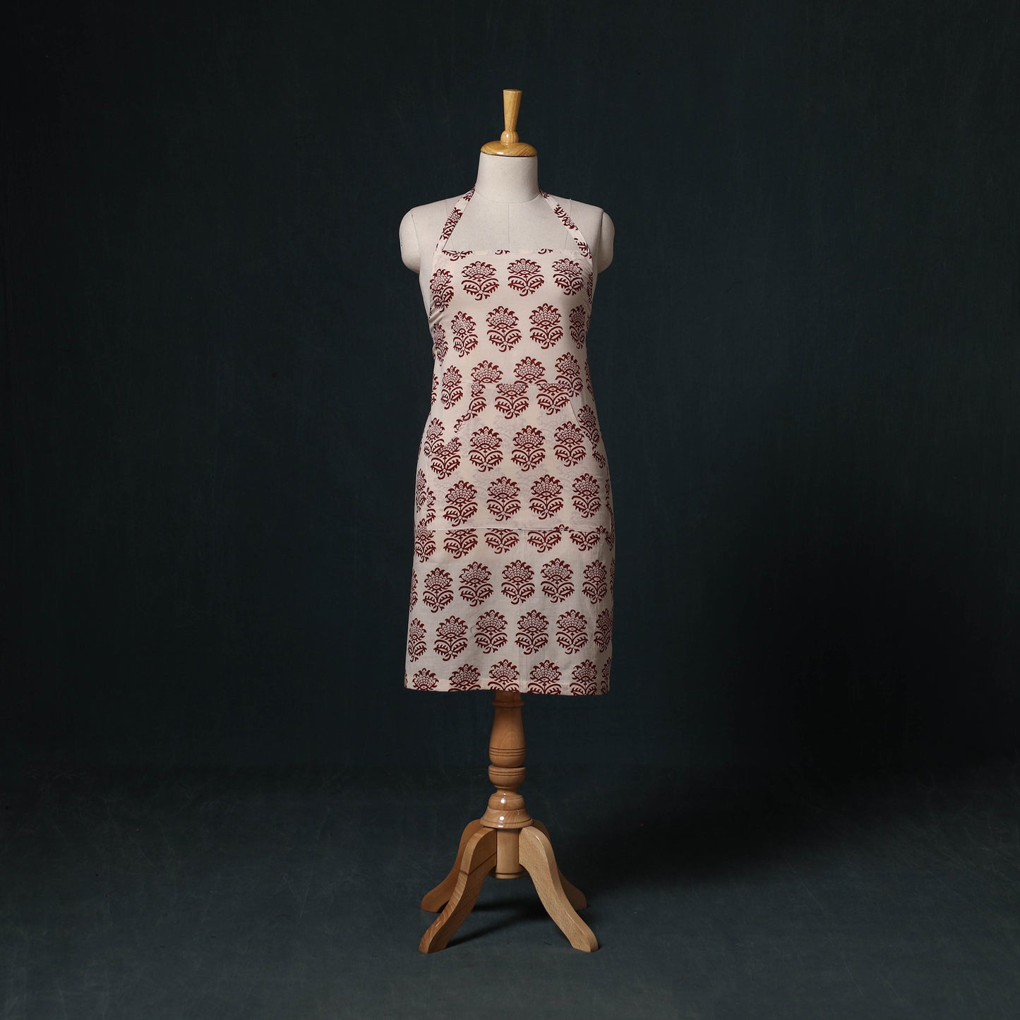 Beige - Bagh Hand Block Print Cotton Apron with Pocket 18