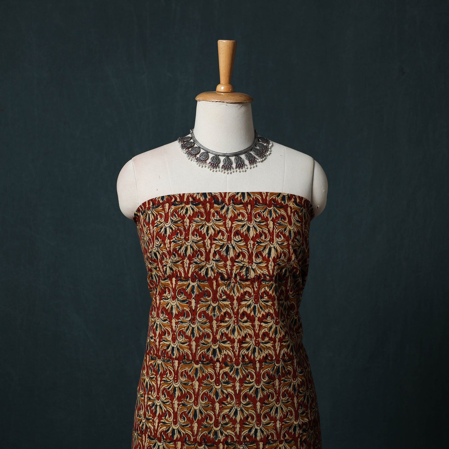 Pedana Hand Block Print Natural Dyed Cotton Kalamkari 2pc Unstitched Dress Material Kurta Set 01