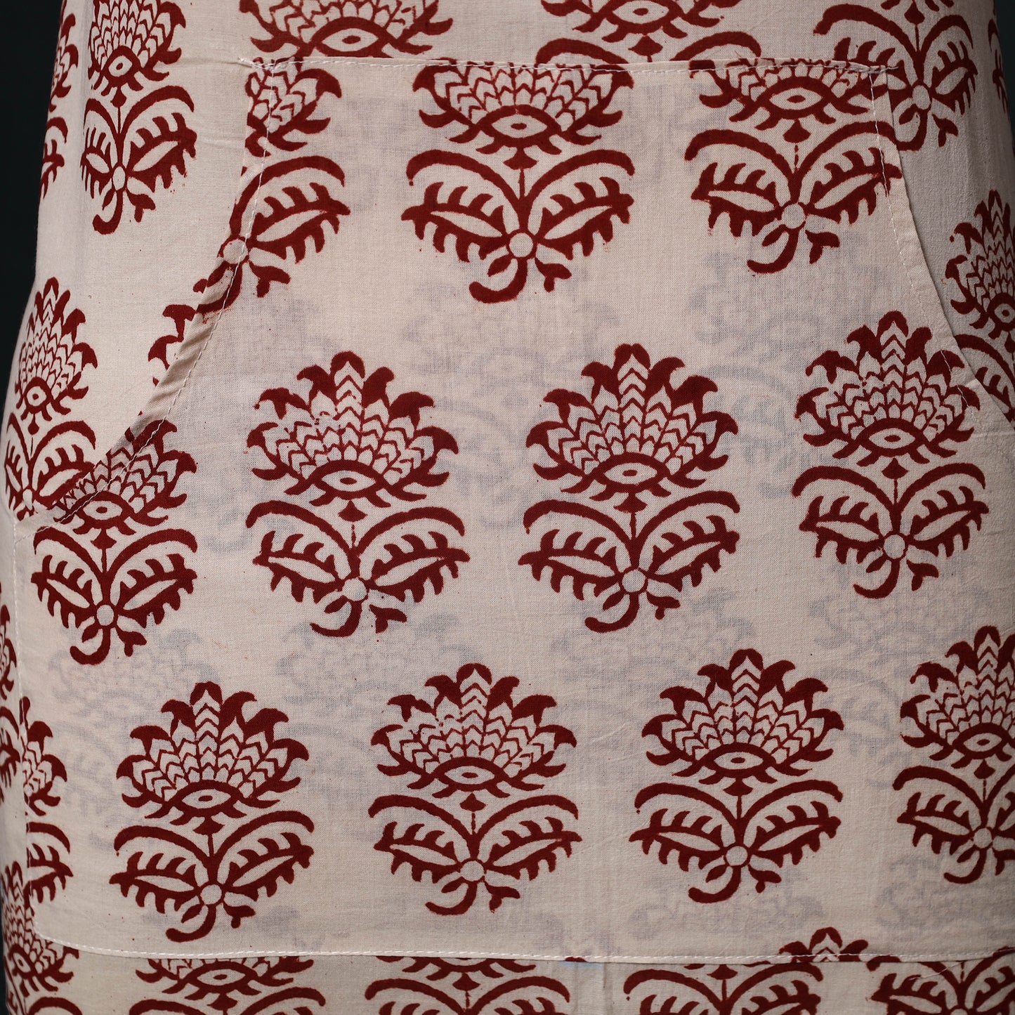 Beige - Bagh Hand Block Print Cotton Apron with Pocket 18