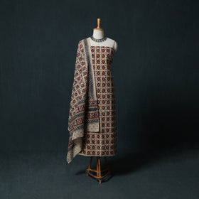Pedana Hand Block Print Natural Dyed Cotton Kalamkari 2pc Unstitched Dress Material Kurta Set 02