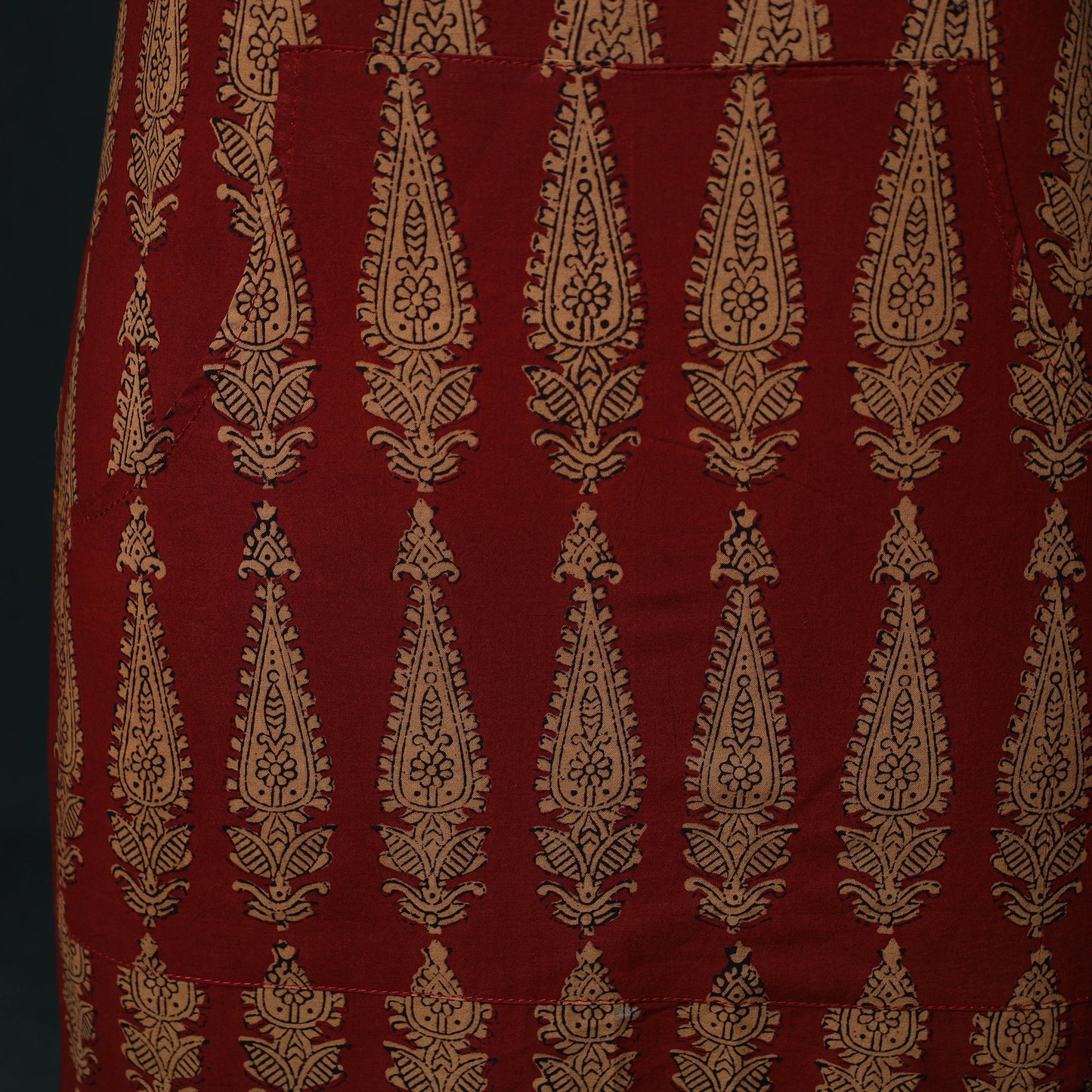 Red - Bagh Hand Block Print Cotton Apron with Pocket 19