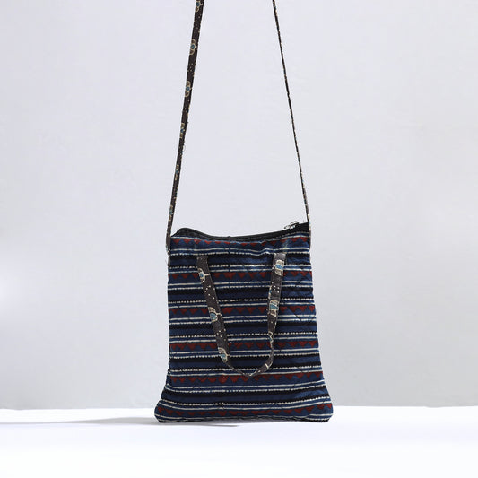 Black - Handmade Quilted Cotton Ajrakh Block Printed Sling Bag 05