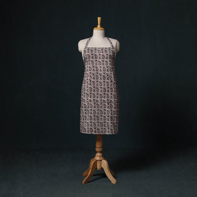 White - Bagh Hand Block Print Cotton Apron with Pocket 20