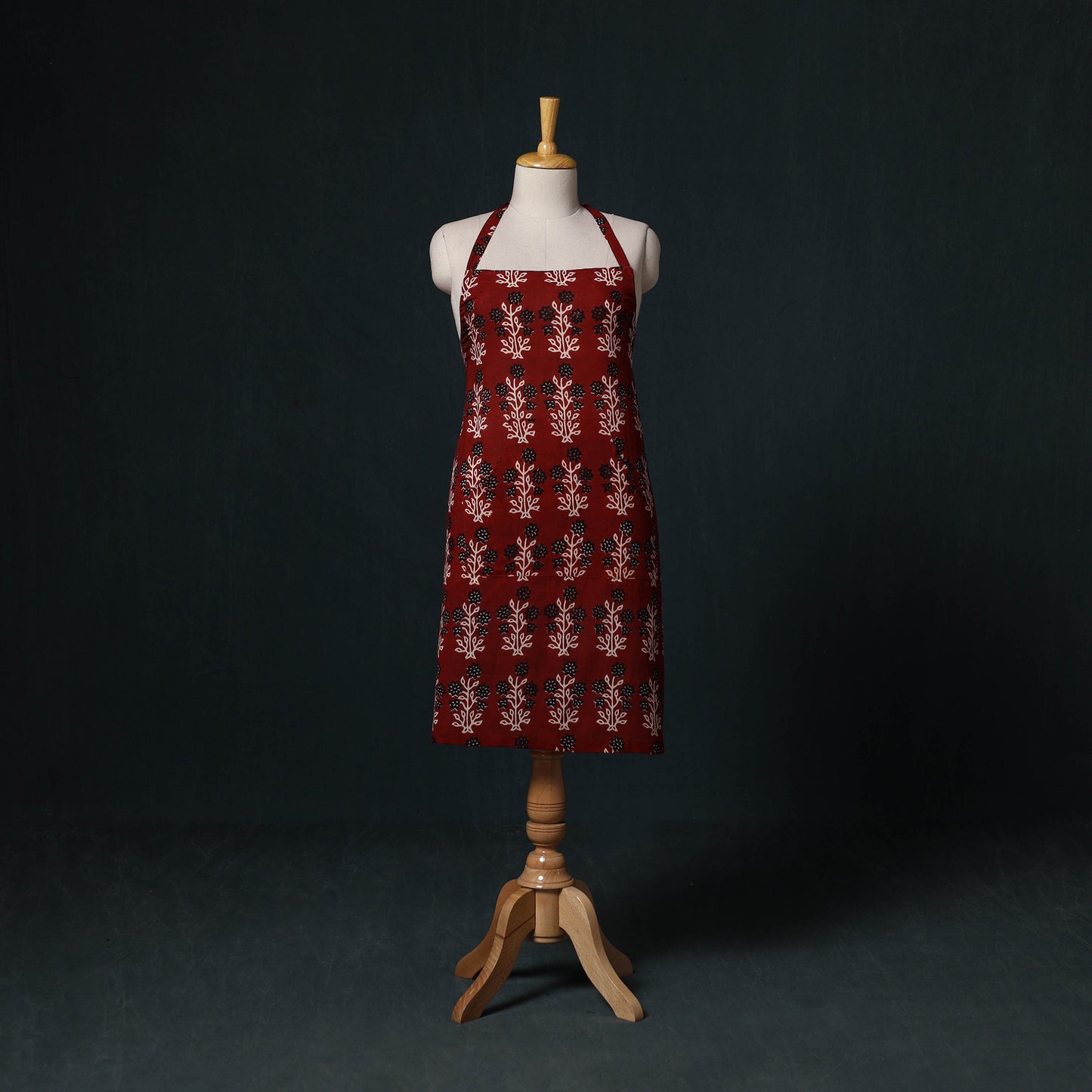 Red - Bagh Hand Block Print Cotton Apron with Pocket 21