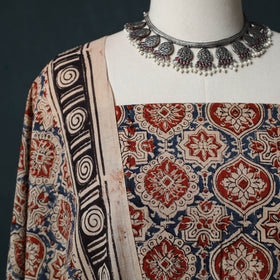 Pedana Hand Block Print Natural Dyed Cotton Kalamkari 2pc Unstitched Dress Material Kurta Set 03