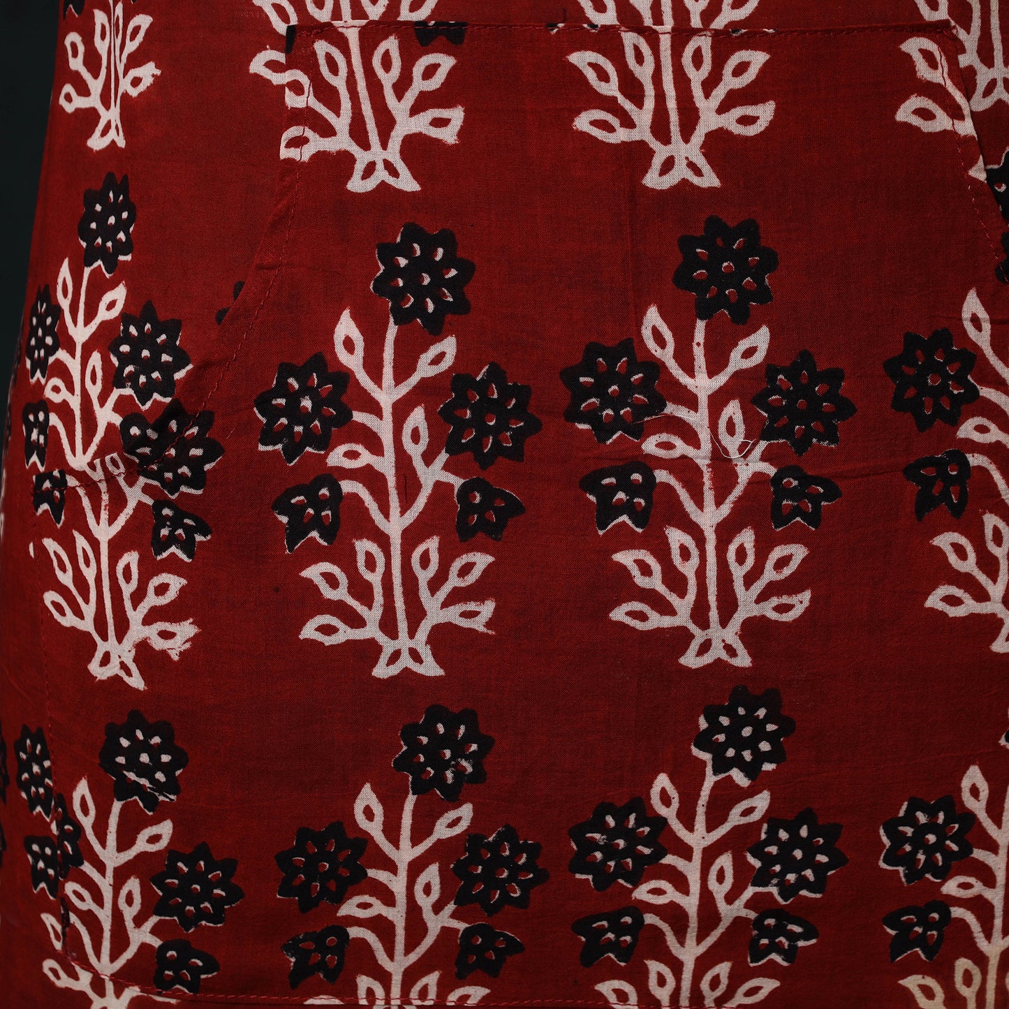 Red - Bagh Hand Block Print Cotton Apron with Pocket 21