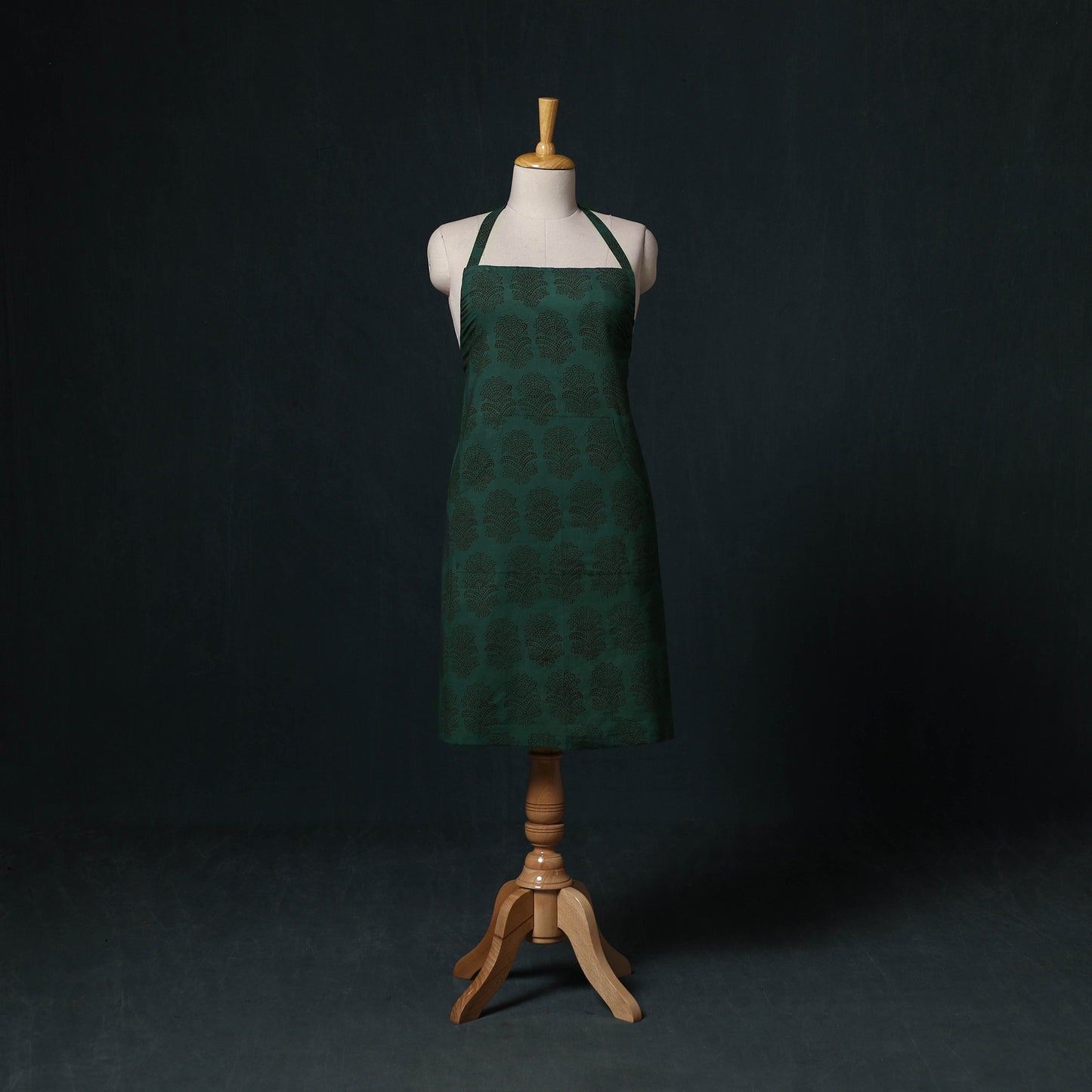 Green - Bagh Hand Block Print Cotton Apron with Pocket 22