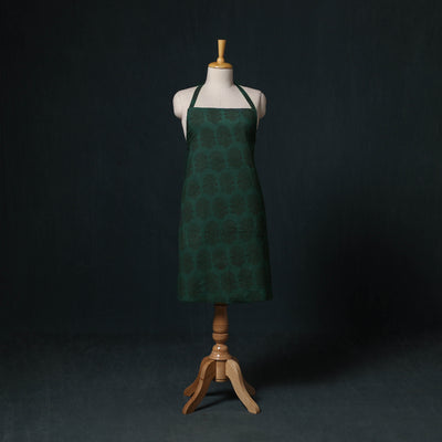 Green - Bagh Hand Block Print Cotton Apron with Pocket 22