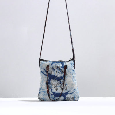 Blue - Handmade Quilted Cotton Batik Printed Sling Bag 09