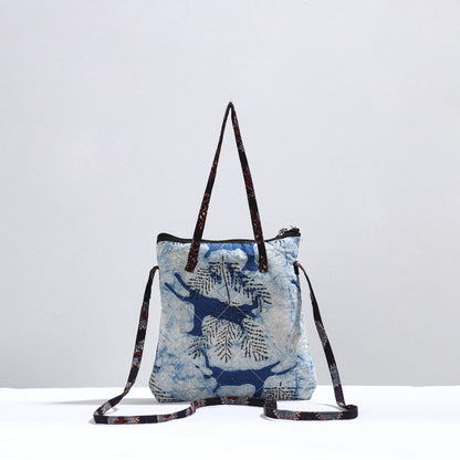 Blue - Handmade Quilted Cotton Batik Printed Sling Bag 09