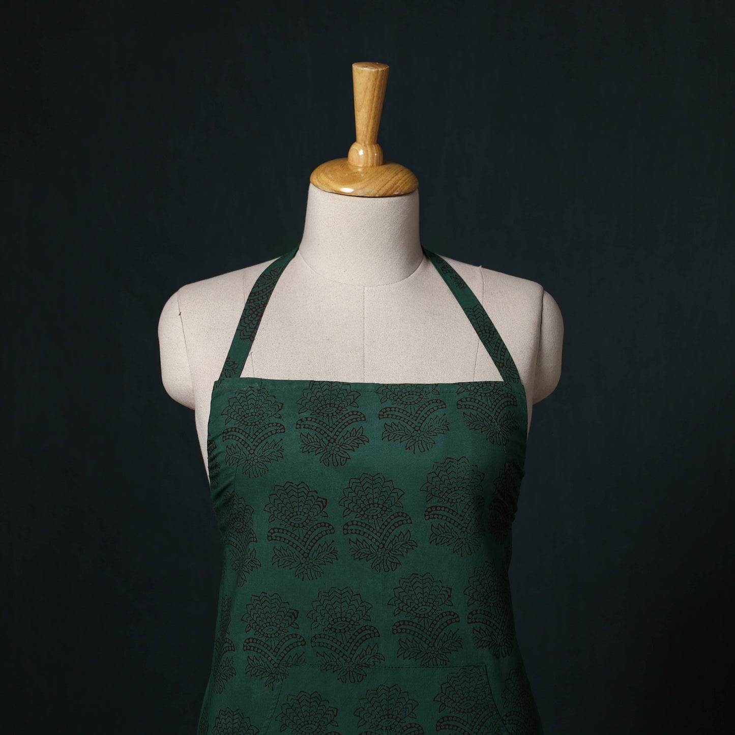 Green - Bagh Hand Block Print Cotton Apron with Pocket 22