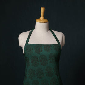 Green - Bagh Hand Block Print Cotton Apron with Pocket 22