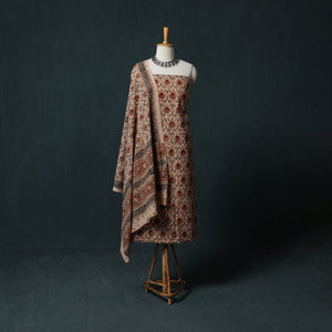 Beige - Pedana Hand Block Print Natural Dyed Cotton Kalamkari 2pc Unstitched Dress Material Kurta Set 04