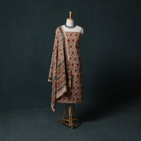 Pedana Hand Block Print Natural Dyed Cotton Kalamkari 2pc Unstitched Dress Material Kurta Set 04