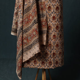 Pedana Hand Block Print Natural Dyed Cotton Kalamkari 2pc Unstitched Dress Material Kurta Set 04