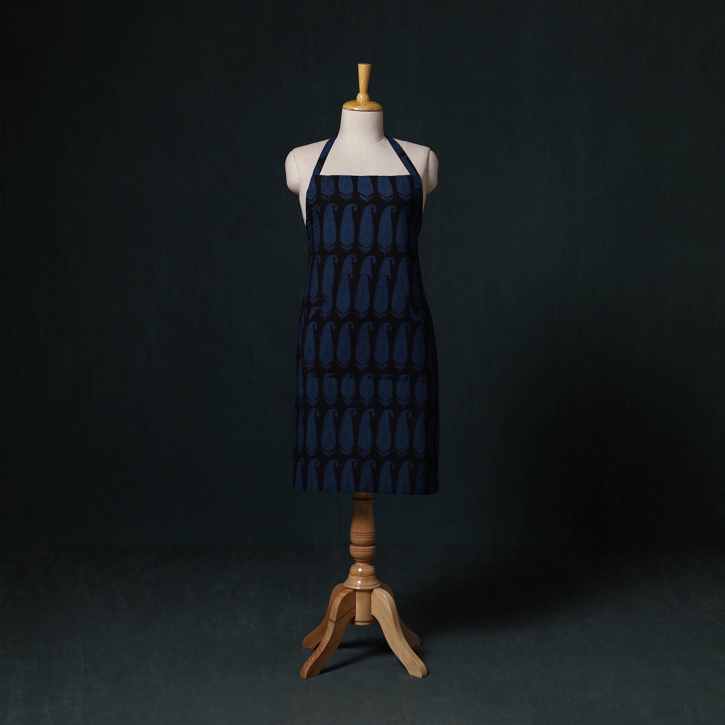 Black - Bagh Hand Block Print Cotton Apron with Pocket 23