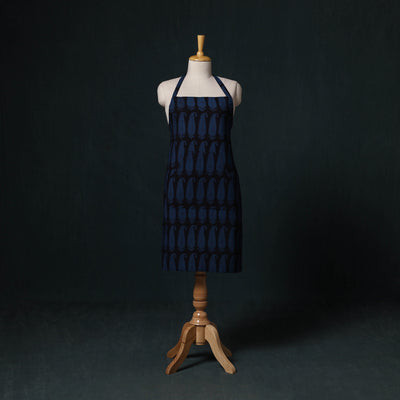Black - Bagh Hand Block Print Cotton Apron with Pocket 23